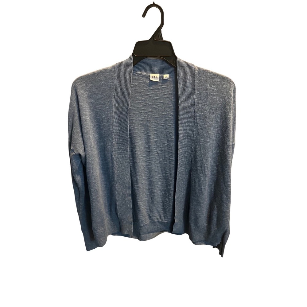 GAP Womens Blue Open Front Cardigan Sweater Medium Heathered Slub Knit Casual